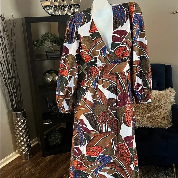 Farm Rio by Anthropologie Women’s Leaf Print Long Sleeve Dress - Picture 3 of 7